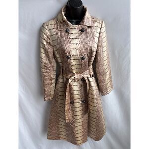Metallic Snake-Print Double-Breasted Trench Coat - Gold